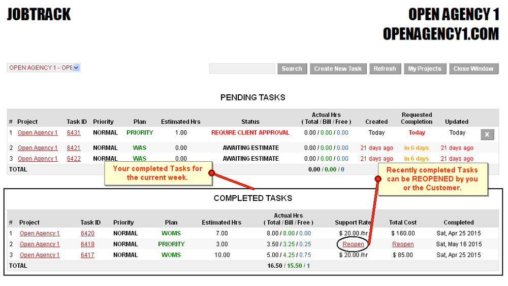 Completed Tasks & Agency Billings