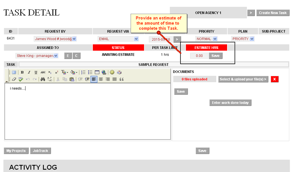 Estimate for New Task