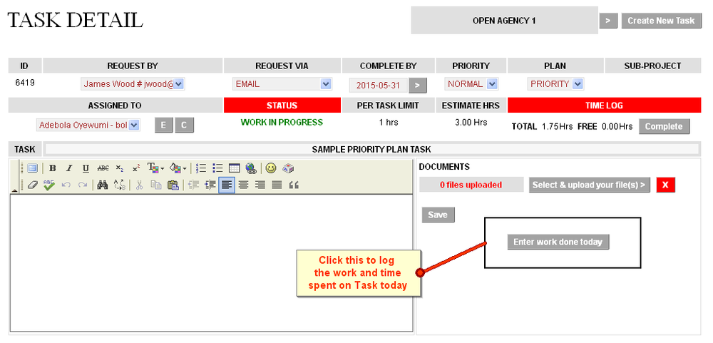 Enter work done on Task