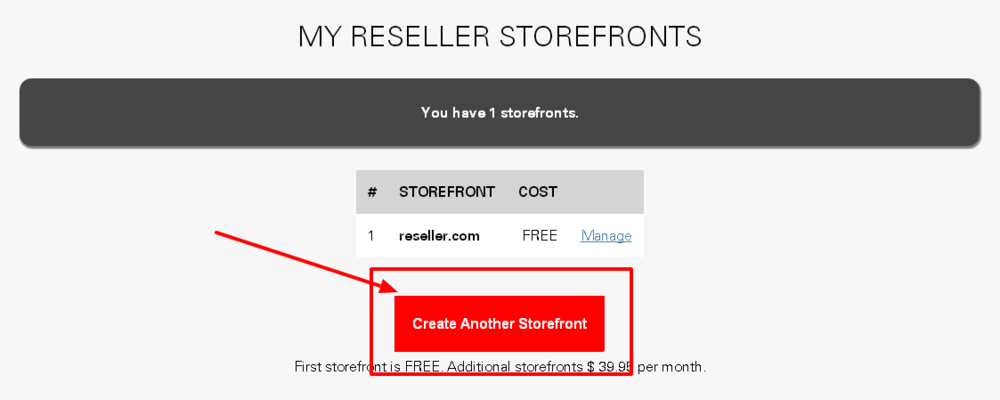 Using the Create New Storefront option on My Reseller Storefronts page